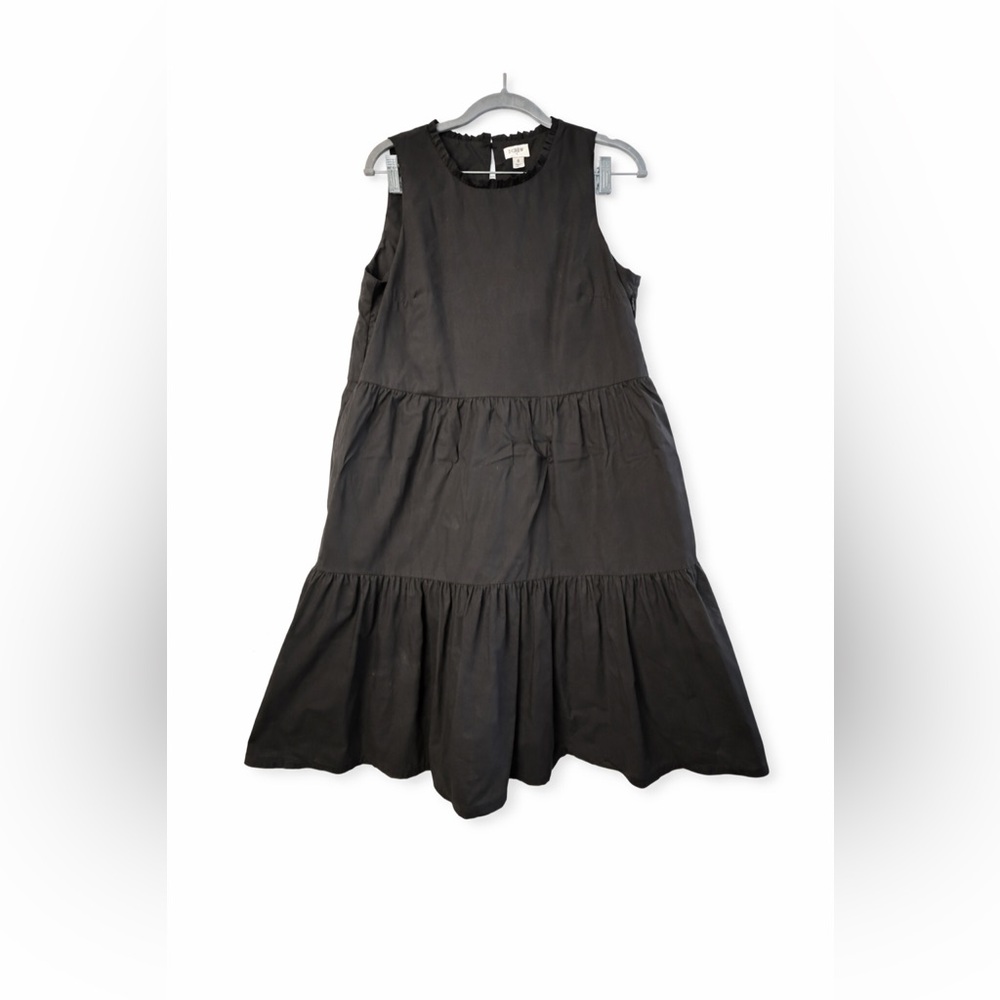 🖤 J. Crew Reimagined 100% Cotton Tiered Black Ruffled Dress Size 8